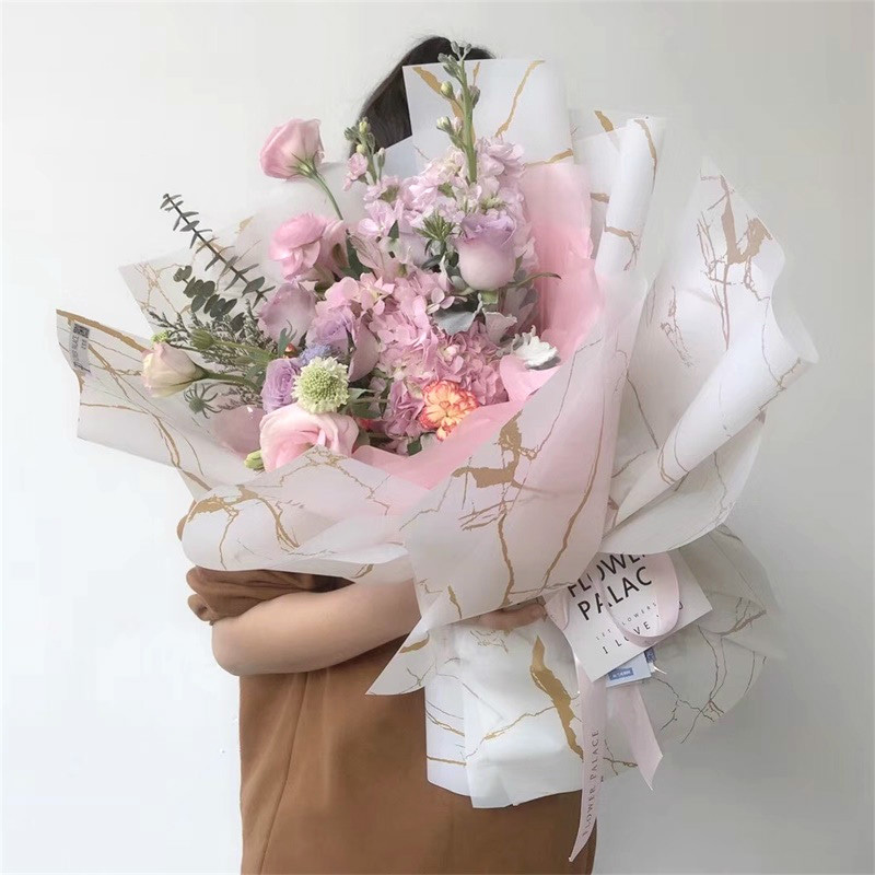 MYHC-13 Papier d'emballage de fleurs en plastique à motif de marbre doré