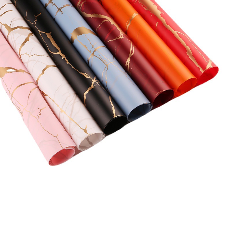 MYHC-13 Papier d'emballage de fleurs en plastique à motif de marbre doré