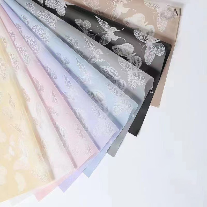 Papier d'emballage de fleurs mat opaque à motif papillon MYHC-14
