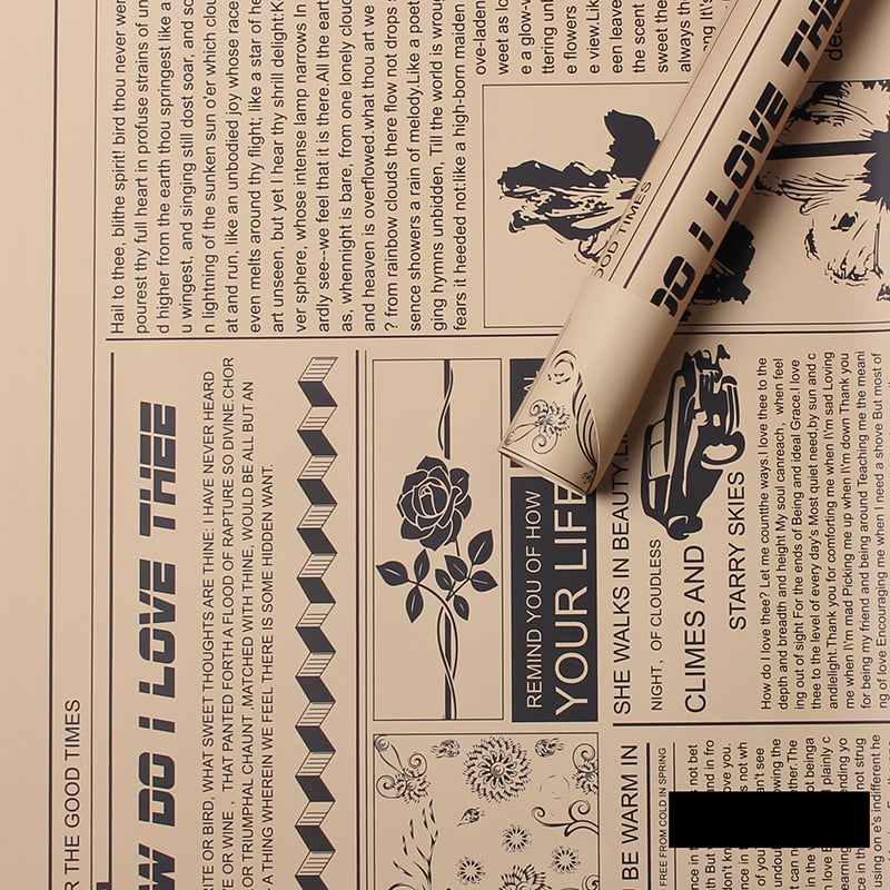 MYHC-21 Papier d'emballage de fleurs en peau de vache de style journal rétro