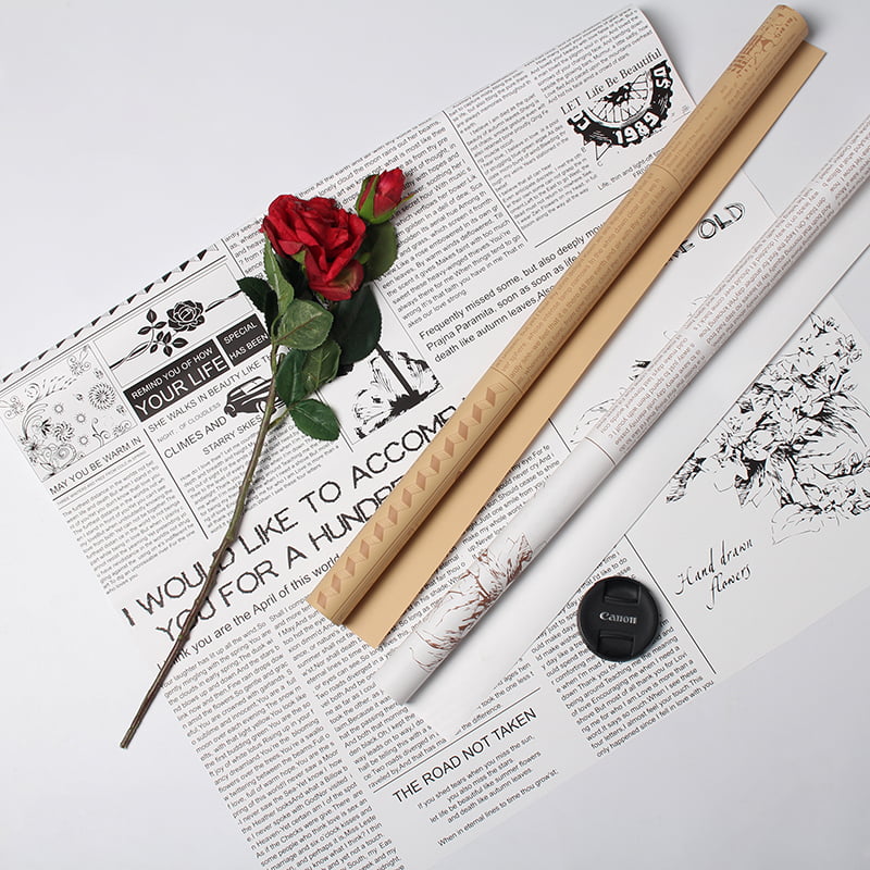 MYHC-21 Papier d'emballage de fleurs en peau de vache de style journal rétro