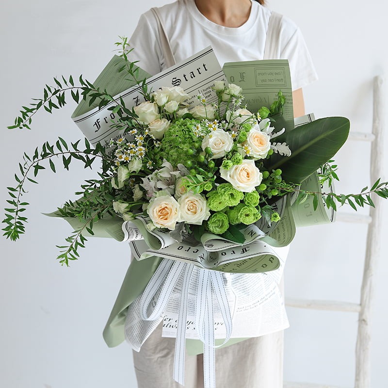 Film d'emballage de fleurs en cuir de vache, Style journal simple face, Double face et Double couleur, MYHC-23