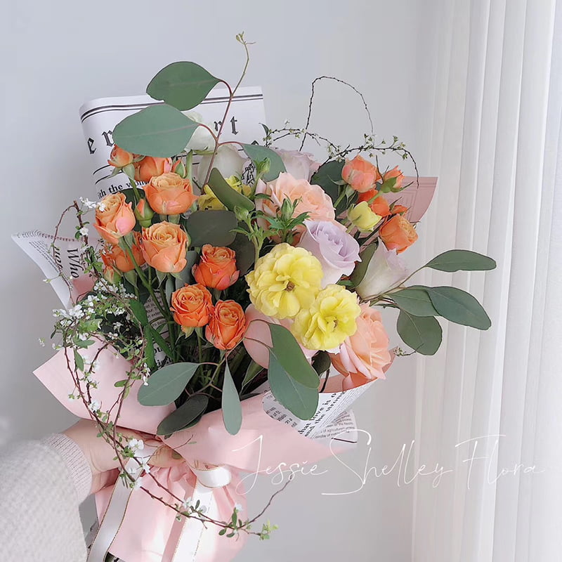 Film d'emballage de fleurs en cuir de vache, Style journal simple face, Double face et Double couleur, MYHC-23