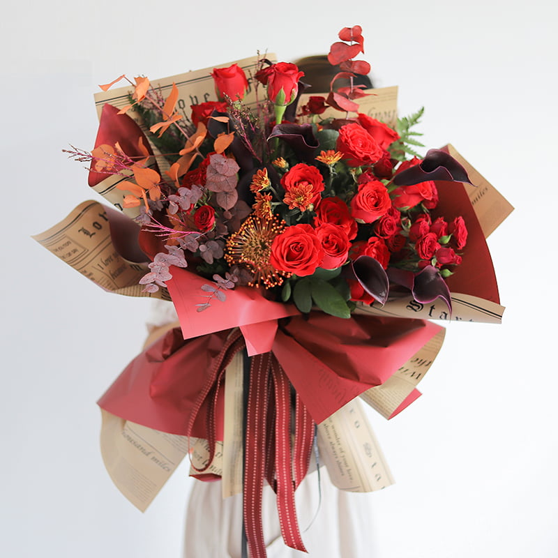 Film d'emballage de fleurs en cuir de vache, Style journal simple face, Double face et Double couleur, MYHC-23