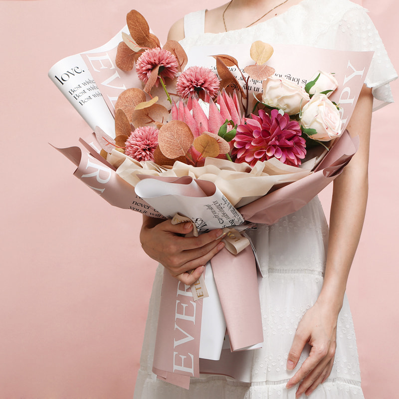 MYHC-38 INS Papier d'emballage à fleurs en peau de vache Bopp dégradé anglais