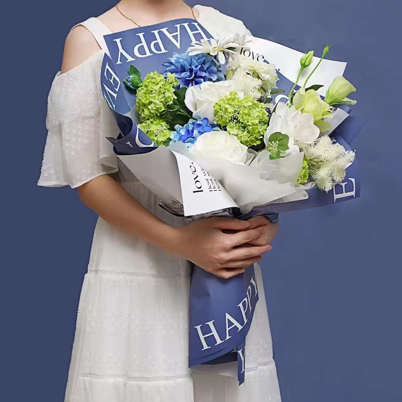 MYHC-38 INS Papier d'emballage à fleurs en peau de vache Bopp dégradé anglais