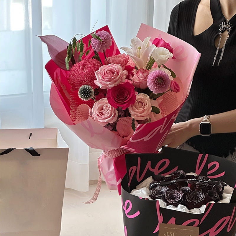 MYHC-45 Papier d'emballage de fleurs imperméable à motif d'amour