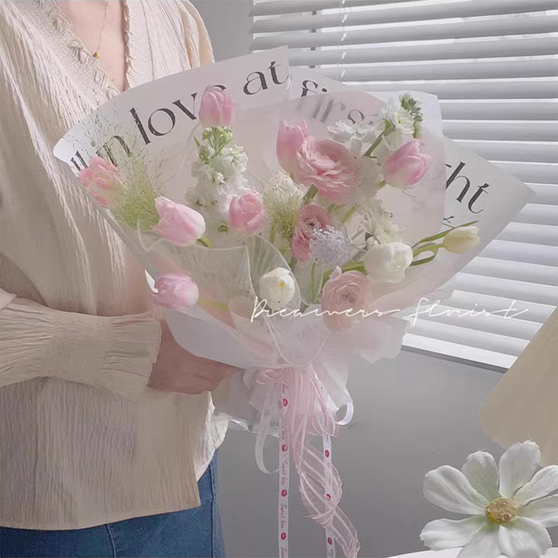 Papier d'emballage de fleurs en plastique, décoration anglaise, unilatéral, coup de foudre, MYHC-53