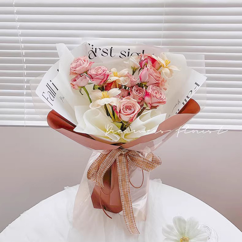 Papier d'emballage de fleurs en plastique, décoration anglaise, unilatéral, coup de foudre, MYHC-53