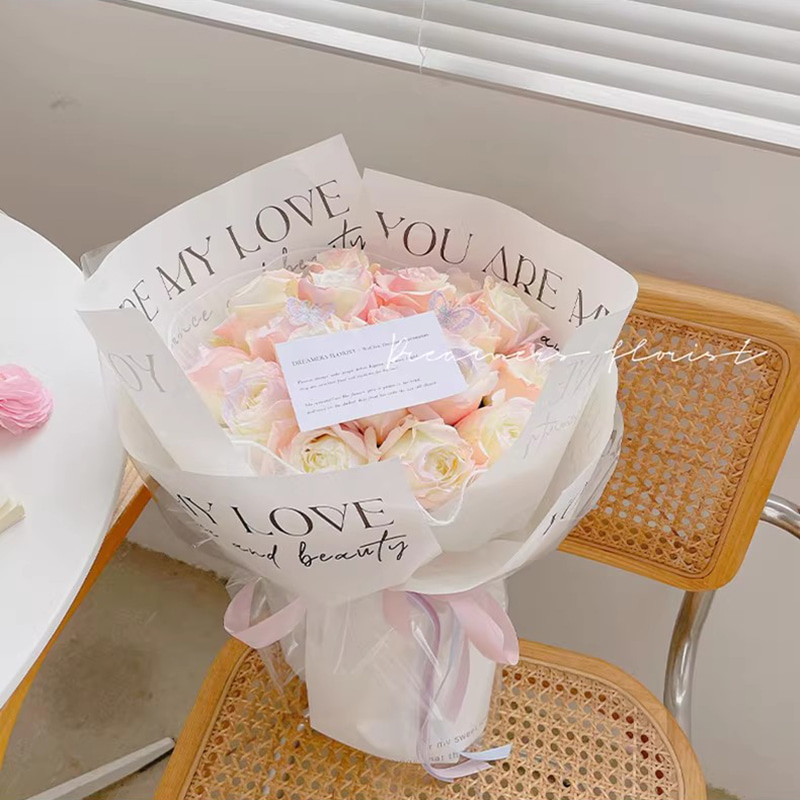 Papier d'emballage de fleurs en plastique, décoration anglaise, unilatéral, coup de foudre, MYHC-53
