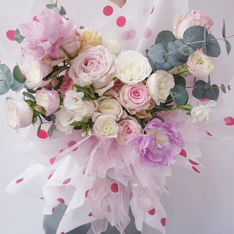 Papier d'emballage de fleurs en coton doublé de points MYHC-58
