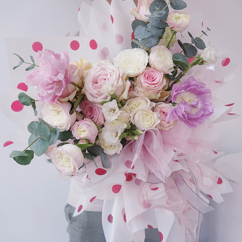 Papier d'emballage de fleurs en coton doublé de points MYHC-58