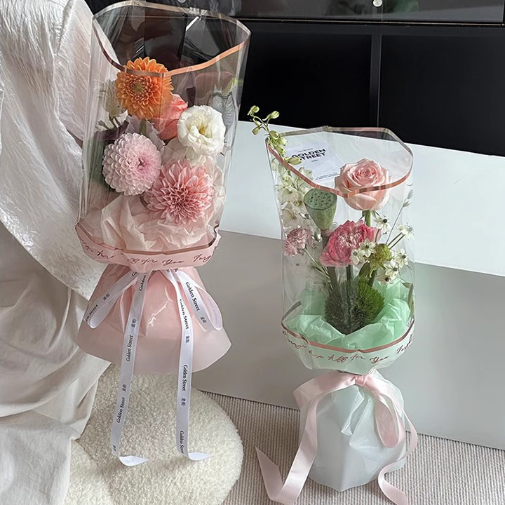 Papier d'emballage Opp de fleurs en plastique MYHC-70 Gold Line