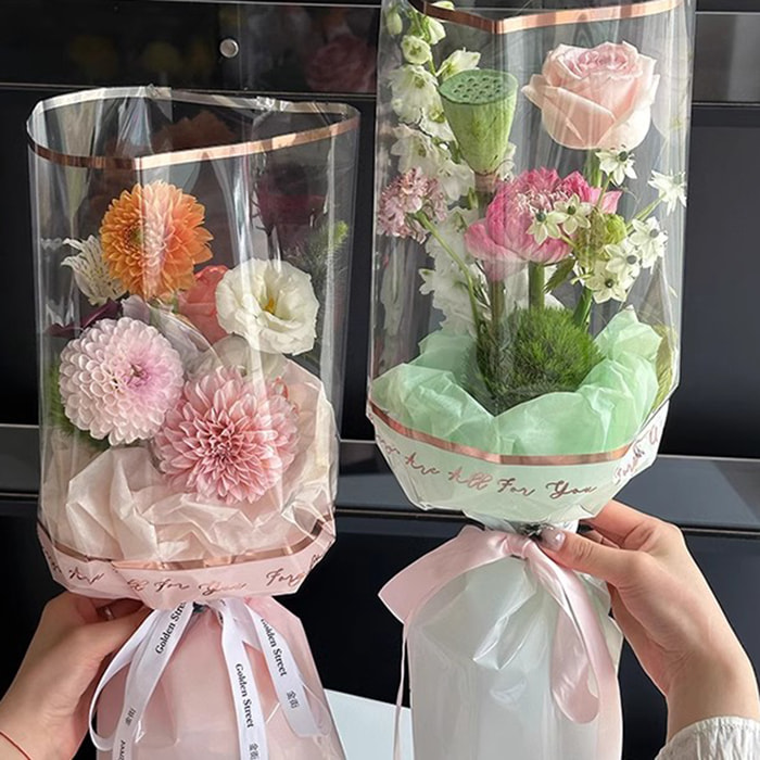 Papier d'emballage Opp de fleurs en plastique MYHC-70 Gold Line