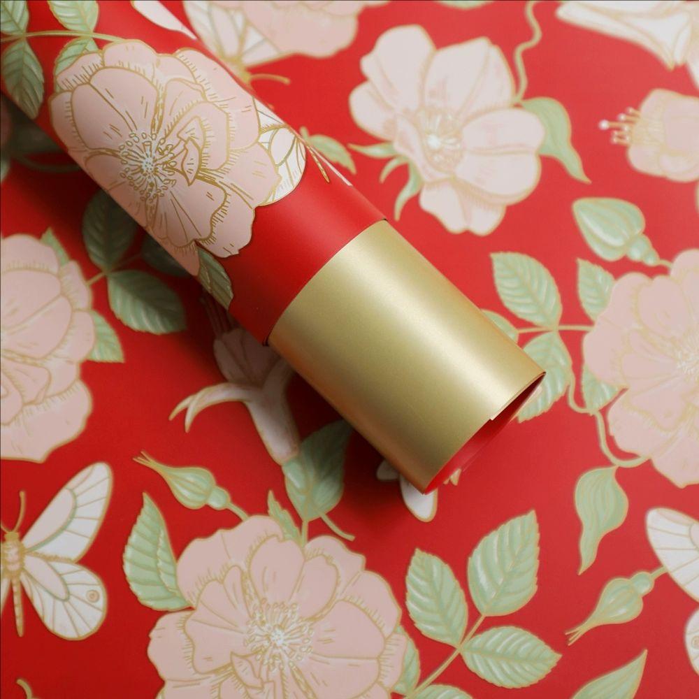 MYHC-76 Papier d'emballage de fleurs en film nacré à motif camélia vintage à bords dorés