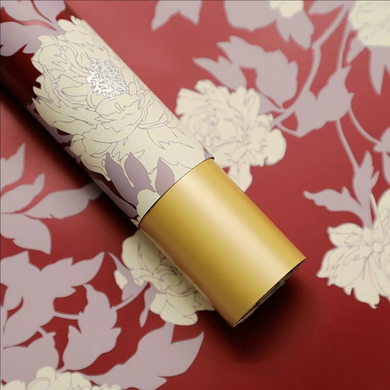 Papier d'emballage de fleurs en Film nacré, motif de pivoine de Style chinois, bordure dorée, MYHC-78