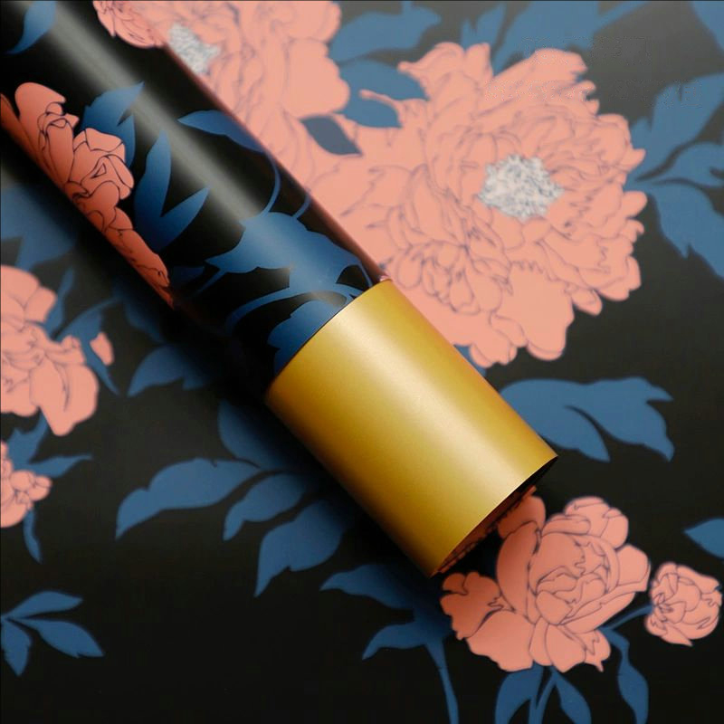 Papier d'emballage de fleurs en Film nacré, motif de pivoine de Style chinois, bordure dorée, MYHC-78