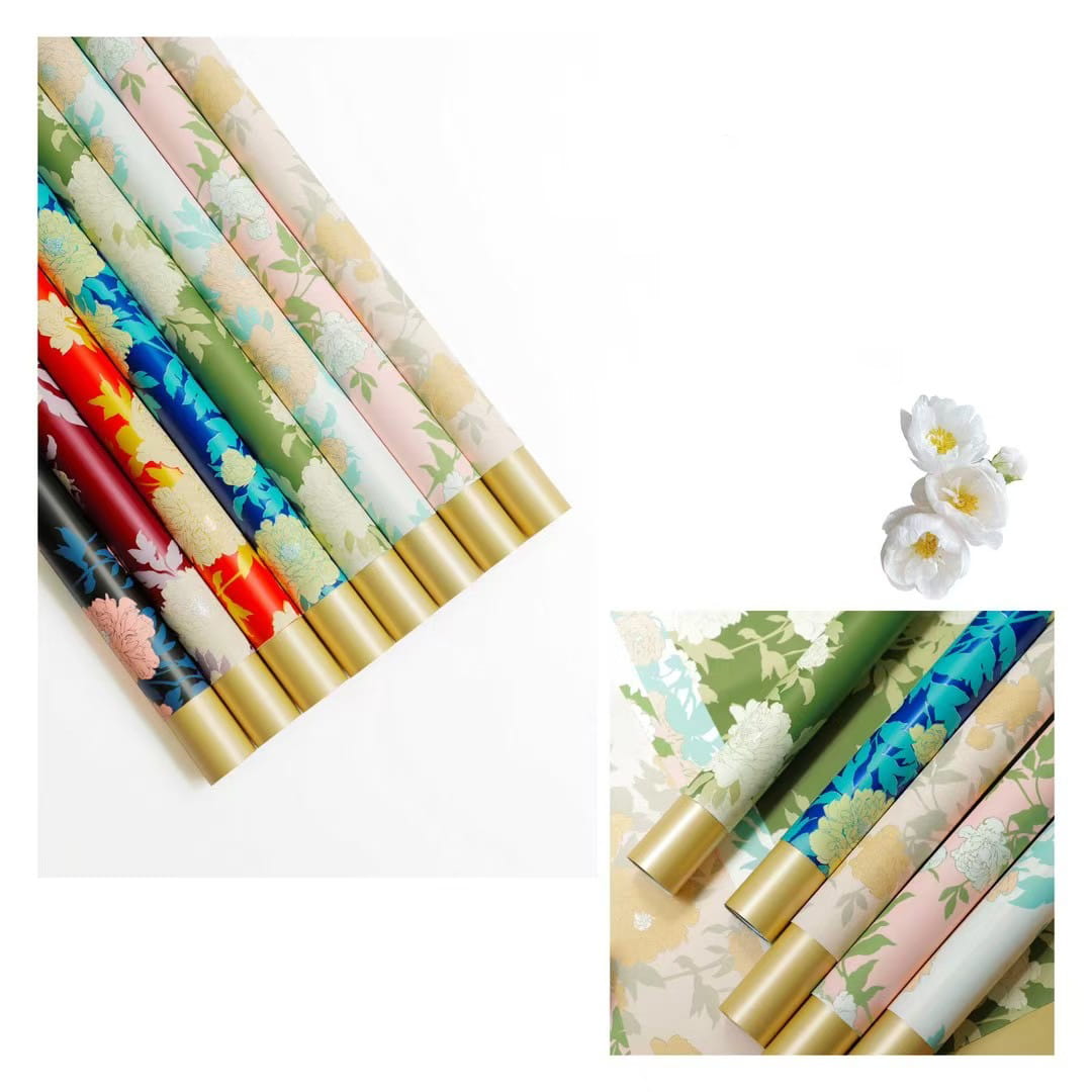 Papier d'emballage de fleurs en Film nacré, motif de pivoine de Style chinois, bordure dorée, MYHC-78