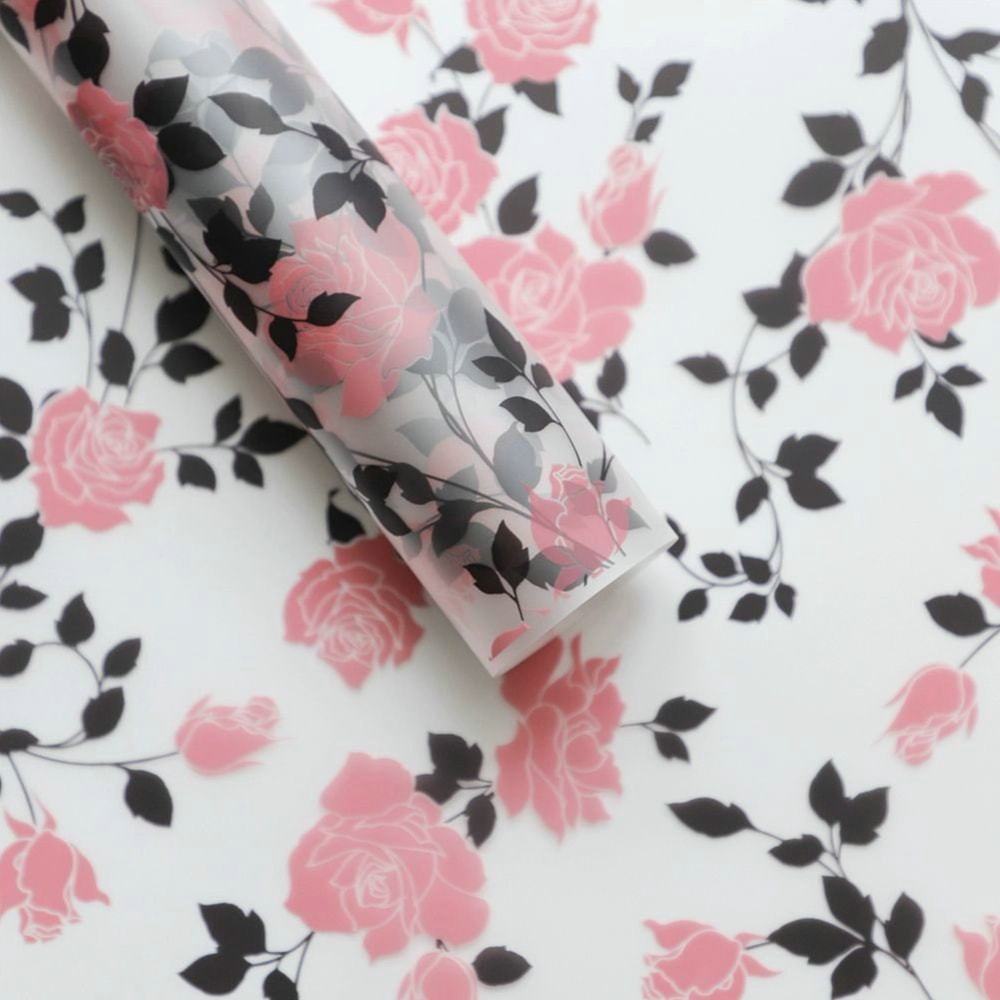 MYHC-79 Rose Print, film d'emballage de fleurs transparent bicolore