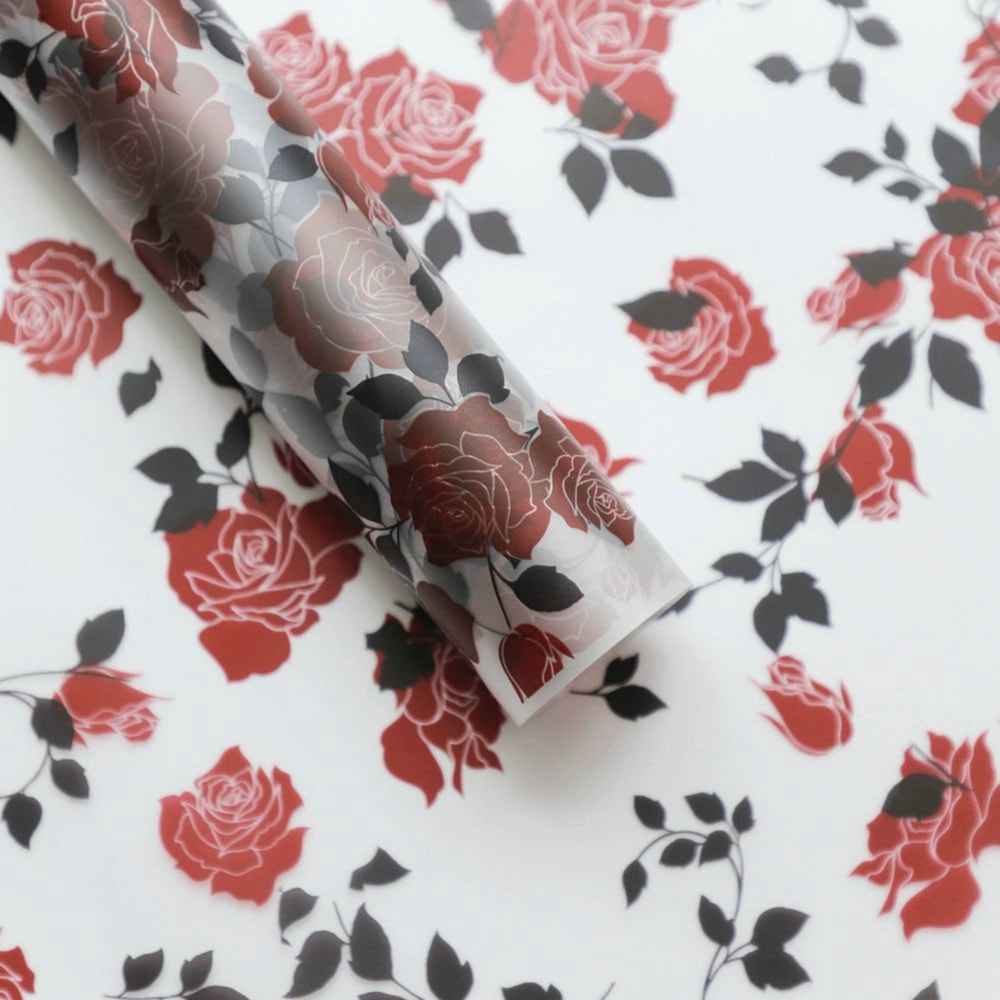 MYHC-79 Rose Print, film d'emballage de fleurs transparent bicolore