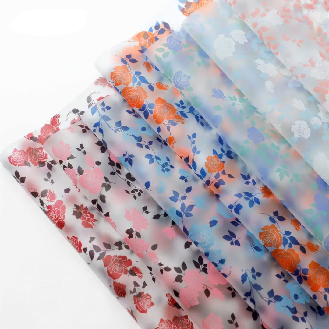 MYHC-79 Rose Print, film d'emballage de fleurs transparent bicolore