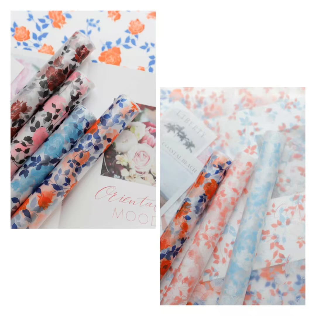 MYHC-79 Rose Print, film d'emballage de fleurs transparent bicolore