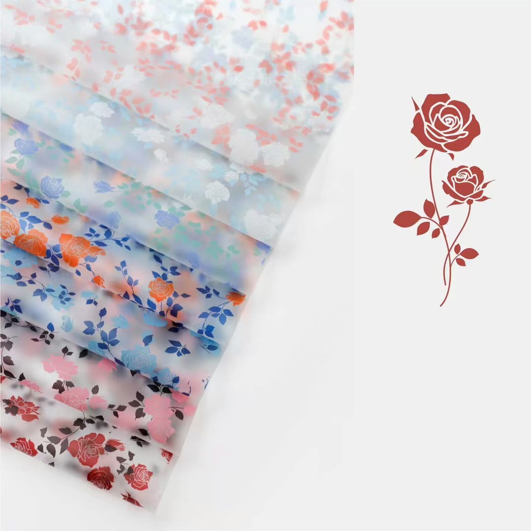 MYHC-79 Rose Print, film d'emballage de fleurs transparent bicolore