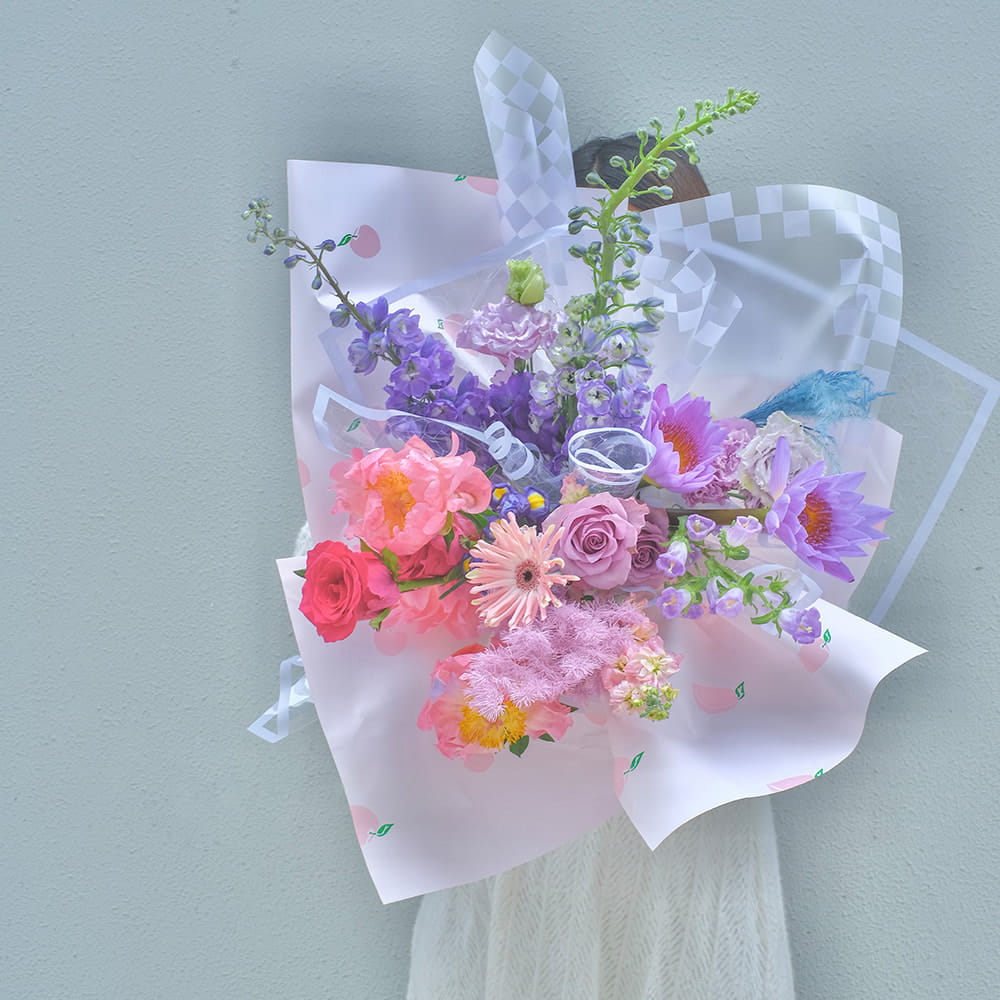 Papier d'emballage pour bouquet à carreaux multicolores