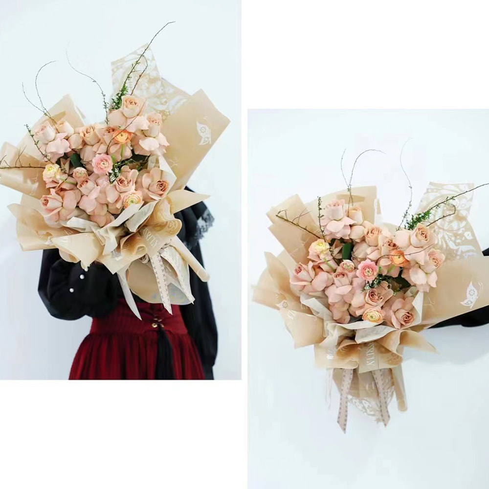 Emballage de bouquet imperméable en papier Nossa avec revêtement simple face, motif imprimé papillon évidé