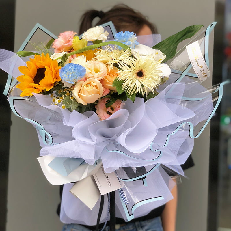 Papier d'emballage de fleurs imperméable mat aux ions argentés semi-transparents à bords argentés