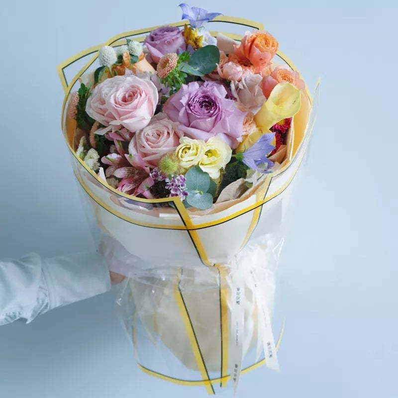 Papier d'emballage de fleurs imperméable mat aux ions argentés semi-transparents à bords argentés