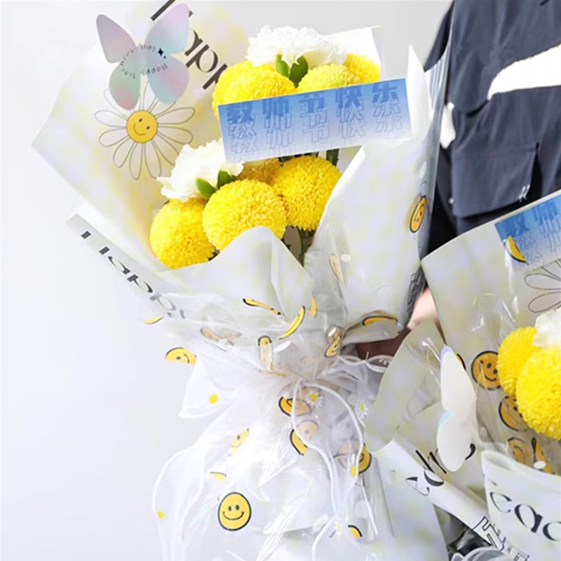 Papier d'emballage de fleur de visage souriant de cellophane d'OPP