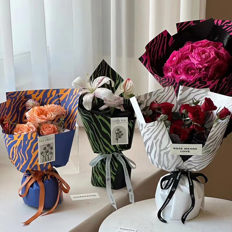 Papier d'emballage à fleurs six couleurs à imprimé zèbre