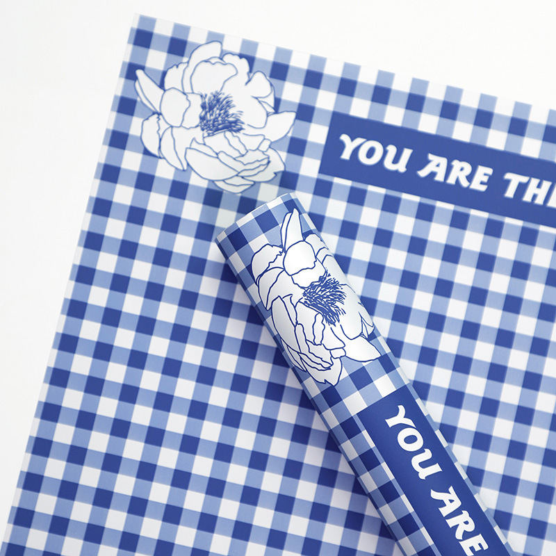 Papier Cadeau Fleur de plume à motif à carreaux