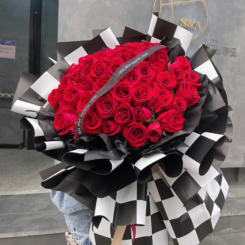 Papier cadeau pour bouquet à carreaux bicolores